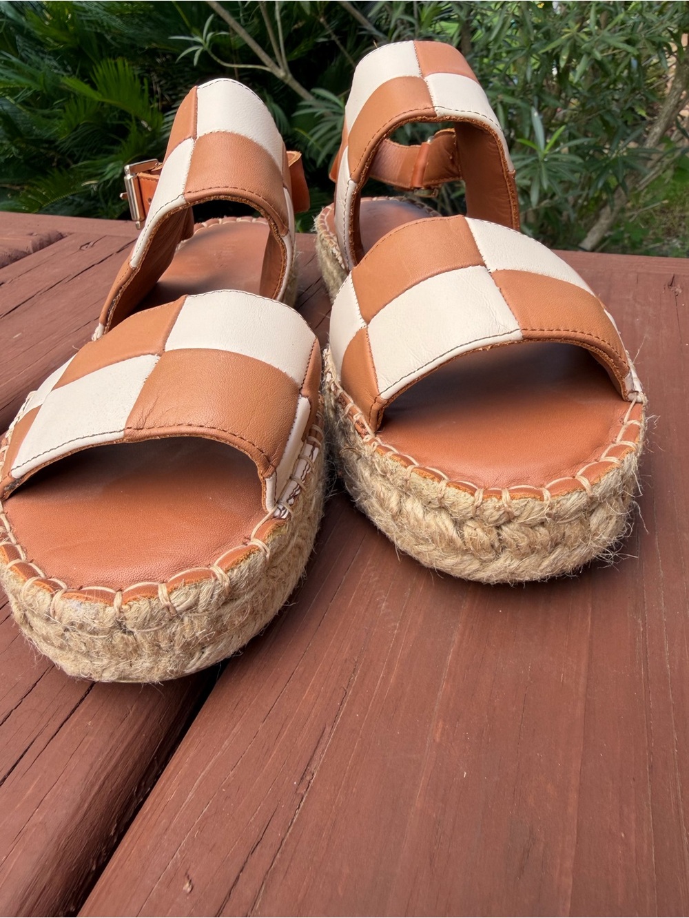 ALOHAS Scacchi Leather Platform Sandals Camel Ivory US 10 $178 - Picture 3 of 8